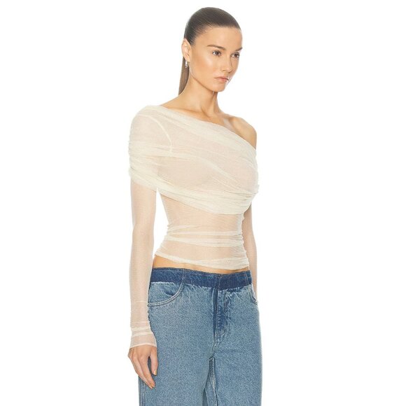 Christopher Esber Veiled Top Butter Cream Off Shoulder - Picture 2 of 5